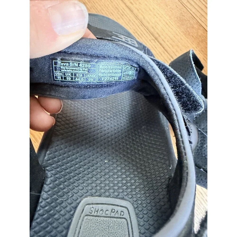 EUC Teva Minam Mens 11 Black Sports Adjustable Strappy Hook And Loop Sandal 4289